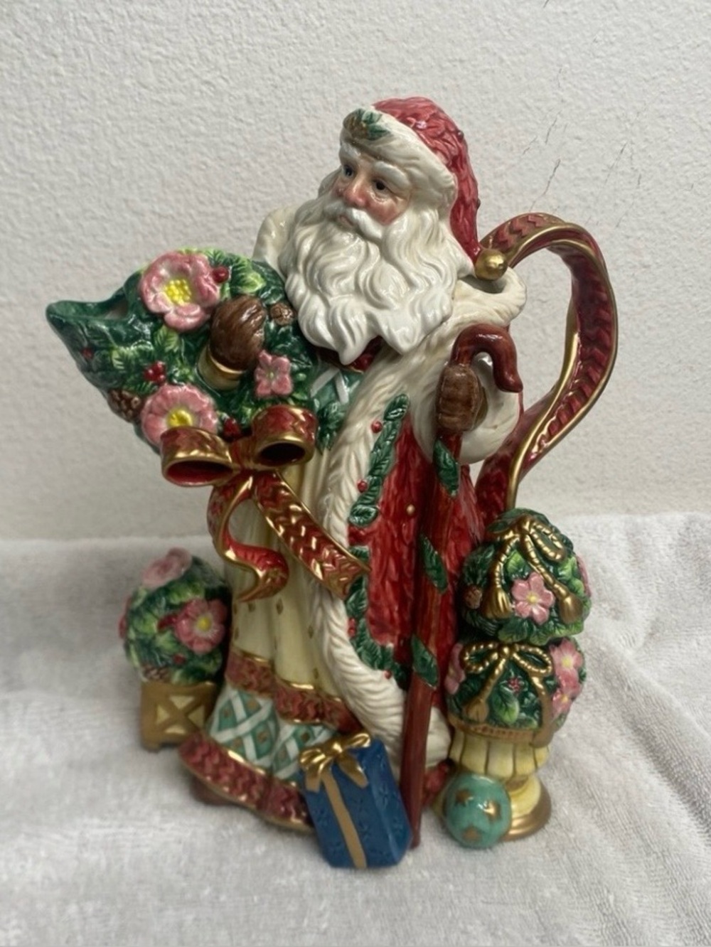 NWT New Vintage Fitz & Floyd Christmas Wreath Santa Pitcher Collectible Holiday